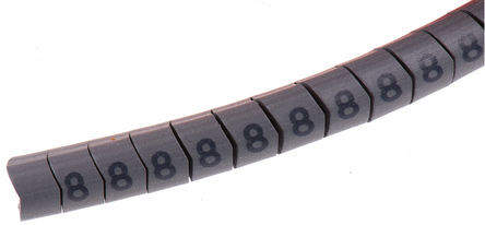 HellermannTyton - 901-10323 - HellermannTyton Helagrip 系列 250件装 灰底黑字 滑上固定 电缆标识 901-10323, 5mm长, 6.8 mm宽, 4 → 9mm电缆直径, 印有"8"图例 
