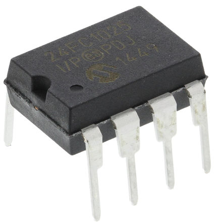 Microchip - 24FC1025-I/P - Microchip 24FC1025-I/P 串行 EEPROM 存�ζ�, 1Mbit, 8bit, 串行 - I2C接口, 400ns, 1.7 → 5.5 V, 8引�_ PDIP封�b 