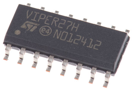 STMicroelectronics - VIPER27HD - STMicroelectronics VIPER27HD 交流/直流 LED 驱动器, PWM 控制器控制, 115 kHz最高开关频率, 8.5 → 23.5 V输入, 16引脚 SOIC封装		