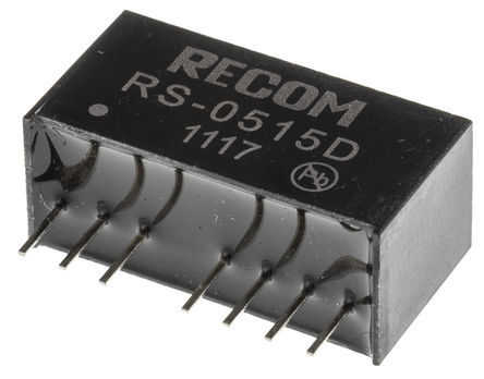 Recom - RS-0515D - Recom RS ϵ 2W ʽֱ-ֱת RS-0515D, 4.5  9 V ֱ, 15V dc, 67mA, 500V acѹ, SIPװ 