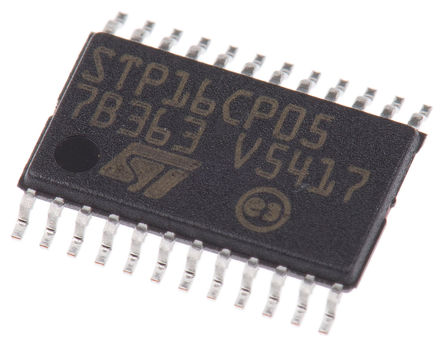 STMicroelectronics - STP16CP05TTR - STMicroelectronics 恒流 LED 驱动器 STP16CP05TTR, 3 → 5.5 V 交流输入, 最大为 20 V输出, 100mA输出, TSSOP-24		